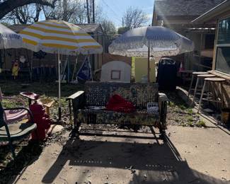 Patio furniture, umbrellas 