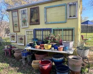 Planters, stained glass windows 