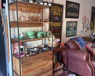 West Elm, vintage dishes, wood signs, china set