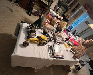 Vintage toys, ships, and car magazines