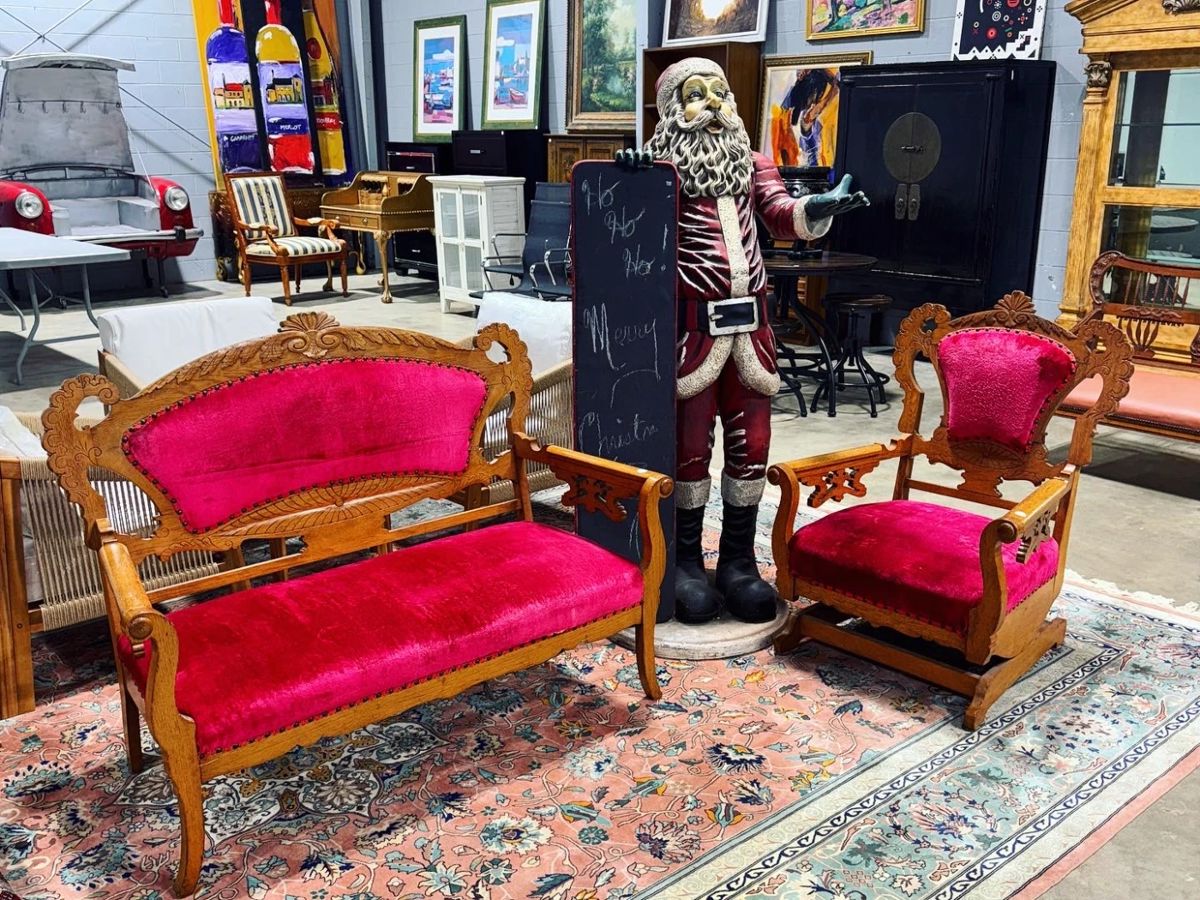 Vintage Sofa and Rocker Chair, Santa Chalk Board Orlando Estate Auction
