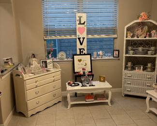 Baby Changing Station, Wicker Cabinet and 2 matching coffee tables