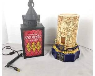 Collectible Seagram's Whiskey Lot - Fort Snelling Ceramic 1975 Bottle Holder Plus Black Metal Wall Lantern Light