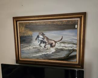 Hunting scene oil on canvas painting