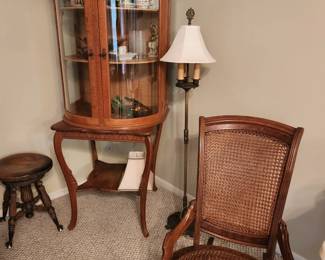 Rocker, display case and cabriole table