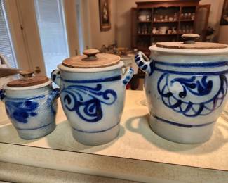 set of 3 salt glaze canisters