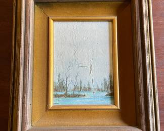 PNW artist Francis Hawk "Skagit River Cloudy Day" oil on board, 1964