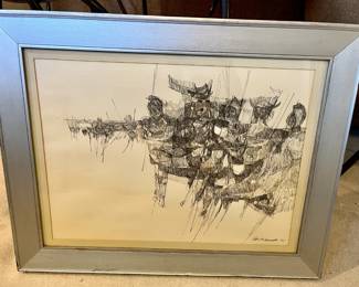 LISTED ARTIST: Early 1960 ink drawing by Jeffrey Kronsnoble