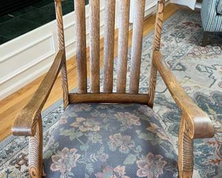 Antique oak highback rocking chair