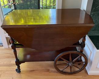English mahogany large tea cart / table