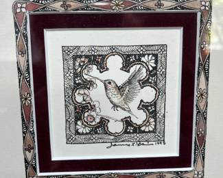 PNW artist - James Davis, framed pen + ink