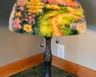Reverse painted Thomas Kinkade lamp