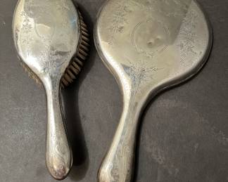 Antique 1905 WGK sterling mirror + brush