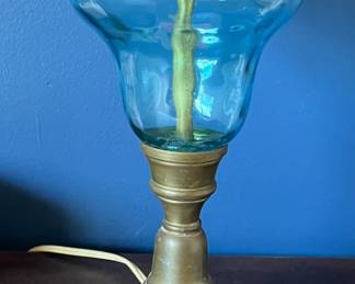 Murano blown glass lamp base with pewter on marble