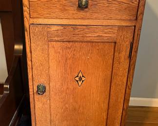 Antique oak marble top bedside tables - matching pair
