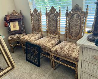 Louis XIV Late 1800's Gilt Barley Twist Chairs  Set of 4