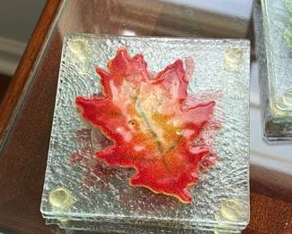 autumn leaf fused glass coasters