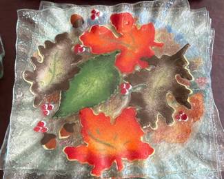 Ruffled Fused Glass Autumn Leaf Plates