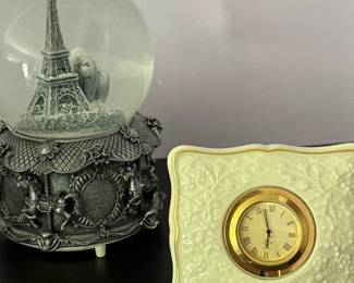 Lenox small desk clock - Eiffel Tower Snowglobe