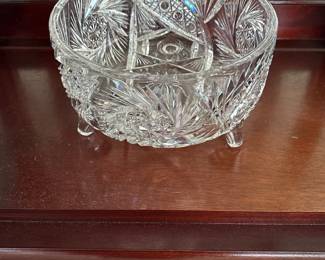 Vintage American Brilliant Cut Glass 3 Footed 8" bowl
