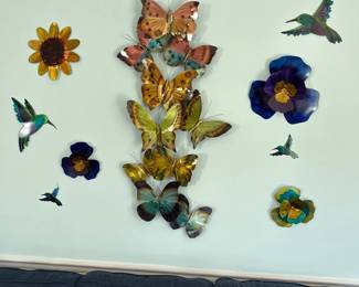 metal butterfly, flower, hummingbird wall decor