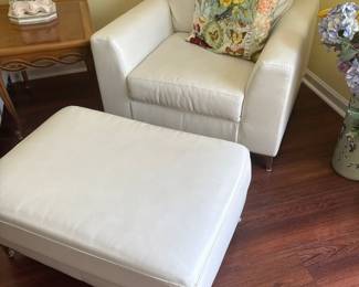 oversized white leather chair with ottoman