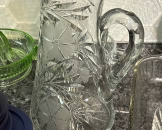 American Brilliant Etched Cut Glass Pitcher