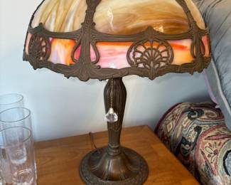 antique petite slag glass lamp