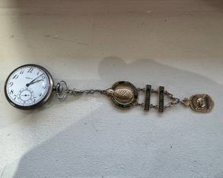 Men's Waltham Pocket Watch (Sterling Silver) with Men's Basketball Medals (10K Gold Each)