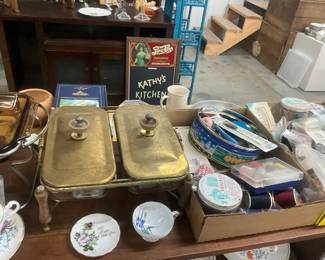 Mid Century Dual Chafing Dish w/ Brass Lids