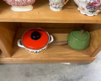 Enamel Casserole Dish w/Lid - Mid Century Green Aluminum Fondue Pot w/Lid