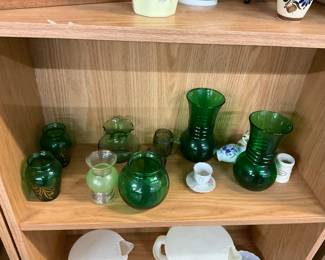 Assorted Green Glass Vases