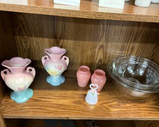 Hull Pottery Vases - Pink Vases - Anchor Hocking Glass Mixing Bowls - Fenton Bell