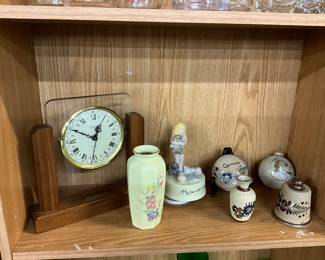 Wood/Glass Mantel Clock - Ceramic Vase - House of Lloyd Girl/Teddy Bear Music Box - Souvenir Items