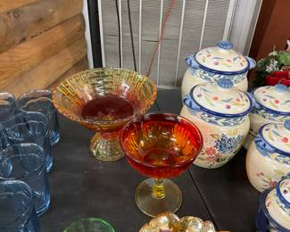 Jeannette Glass Louisa Amberina Pedestal Bowl - Amberina Pedestal Chalice Candy Dish