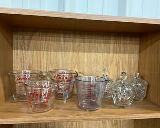 Pyrex Measuring Cups - Plastic Ekco Measuring Cup - Anchor Hocking Star of David Sugar Bowls w/Lids - Westmoreland Sugar Bowl w/Lid