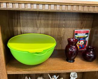 Tupperware Thatsa Bowl w/Lid - Ruby Red Glass Vases - Walt Disney DVD