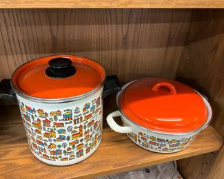 Enamelware Stock Pot & Casserole Dish w/Lids by National Silver