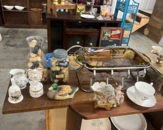 Anchor Hocking Amber Glass Baking Dish w/Metal Serving Stand - Porcelain Decorative Vase - Bottles of Corks