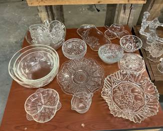 Various Clear Crystal Glass Items - Mixing Bowls, Platters, Serving Dishes - Federal Glass, Hazel Atlas, Pyrex, Princess House, Imperial Glass
