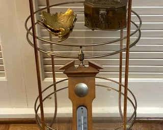Round Glass metal Side Table, Elgin Banjo Style Barometer, Glass Swan Dish And More