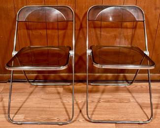 (2) MCM Plia Lucite & Chrome Folding Chairs