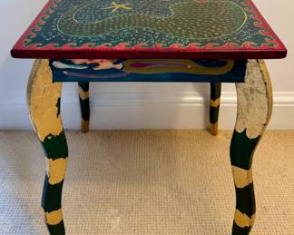 Nimbus, Inc. Painted Folk Art Side Table, Signed Shane-O