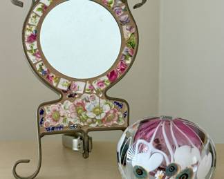 Mosaic Tile Mirror & Art Glass Paperweight