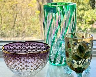 Art Glass Vase, Bowl & Cup