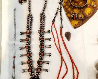 Navajo Coral Squash Necklace