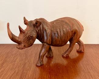 African hand carved wood rhinoceros