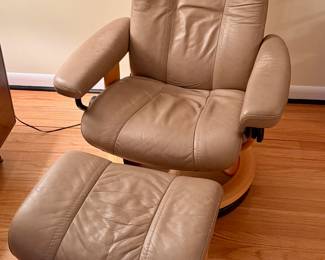 Stressless tan leather chair and ottoman