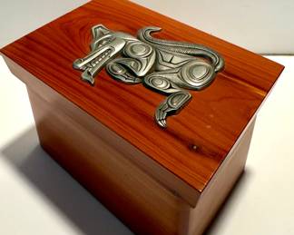 Cedar box with pewter First Nations Boma Wolf from Canada