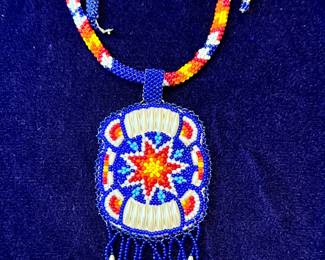 Native American hand beaded necklace (signed)